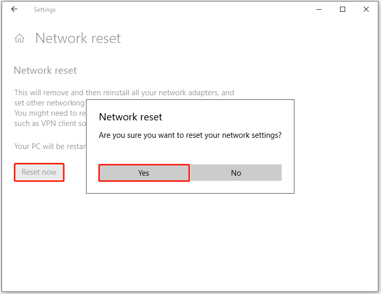 click Reset now