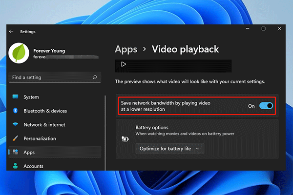 save network bandwidth by playing video at a lower resolution on Windows 11