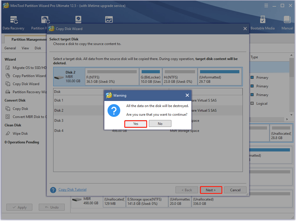 choose a target disk for the copied disk