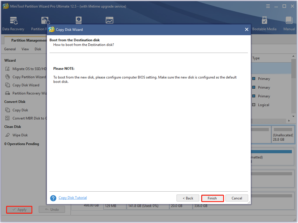 execute the copy disk operation