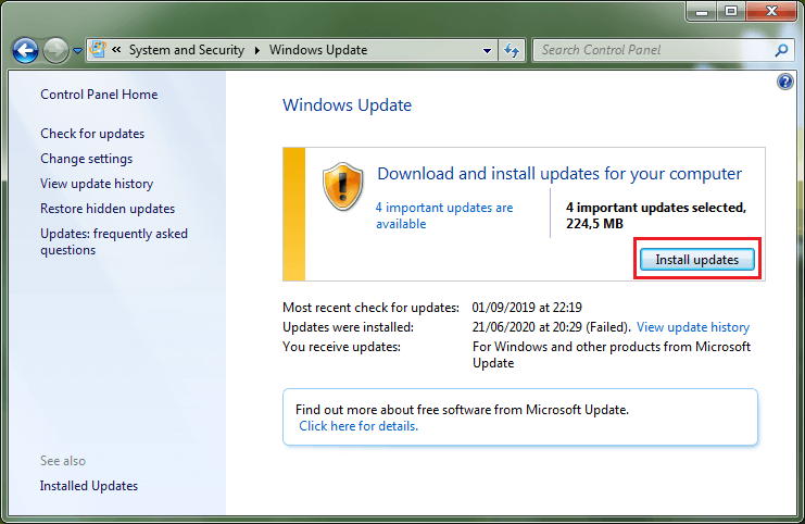 select Install updates