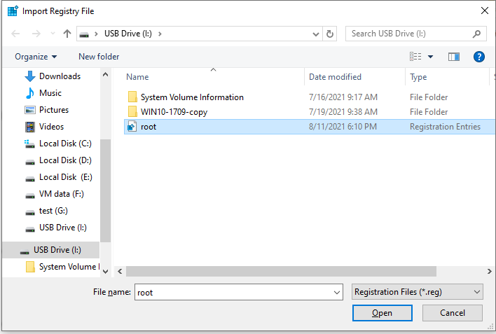 import registry file
