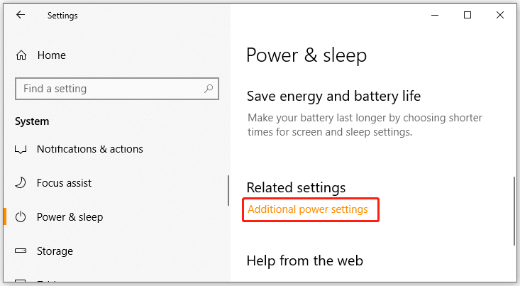 click on Additional power settings