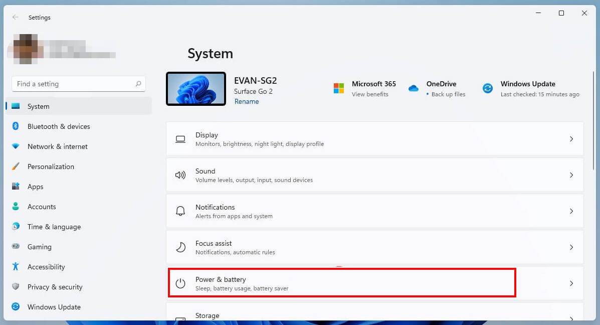 select Power and Battery in Windows 11