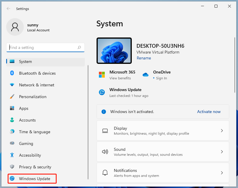 click on Windows Update