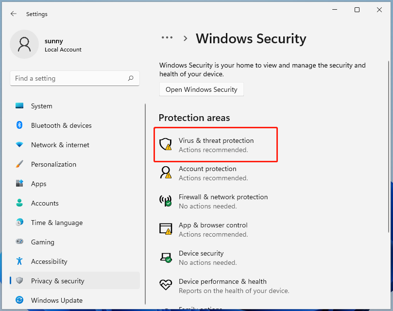 click virus and threat protection