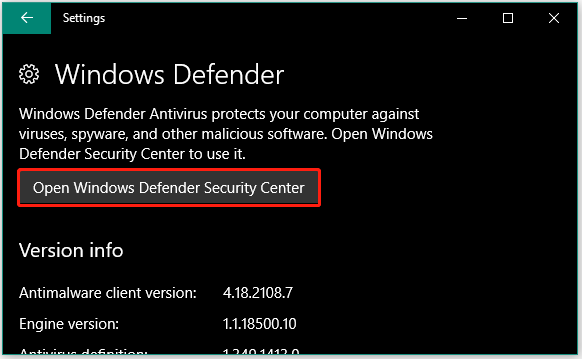 open Windows Defender