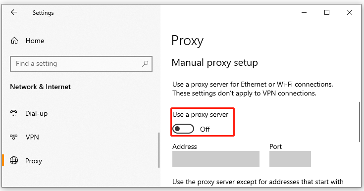 disable a proxy server