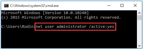 enable administrator account in elevated Command Prompt