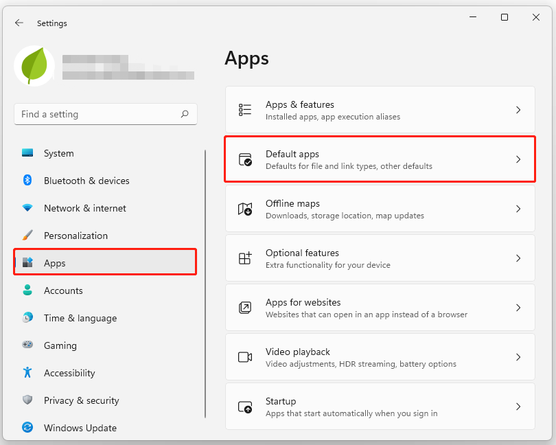 click Default apps