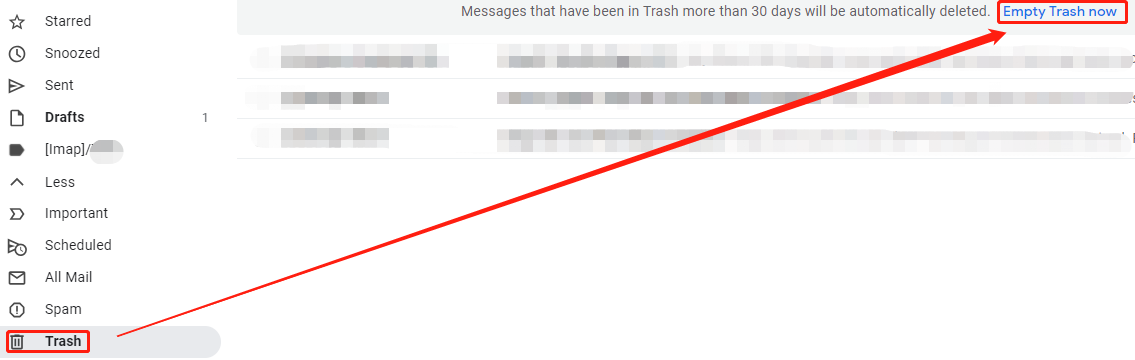 empty the Trash folder of Gmail