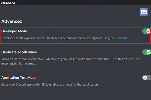 Discord developer mode
