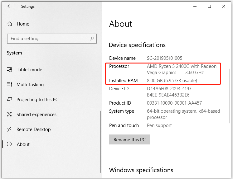 find processor specs