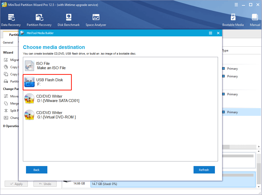 choose USB drive as the media