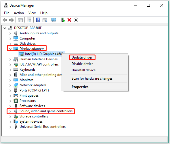 update the display and video card driver