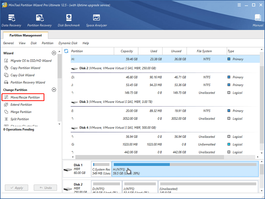 Move/Resize Partition