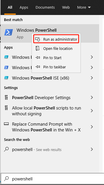 run Windows PowerShell as administrator