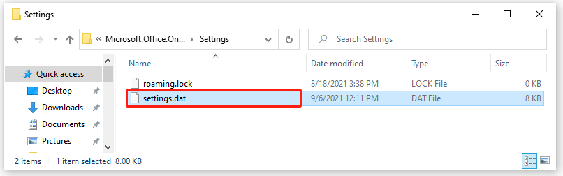 delete the setting dat file