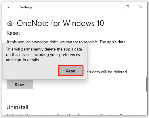 reset OneNote