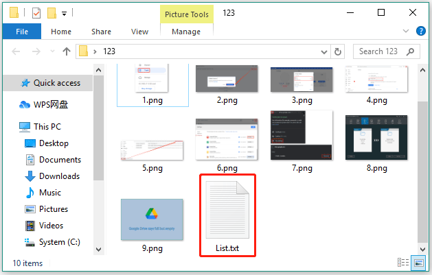 How to print a list of files in a folder in windows 10 