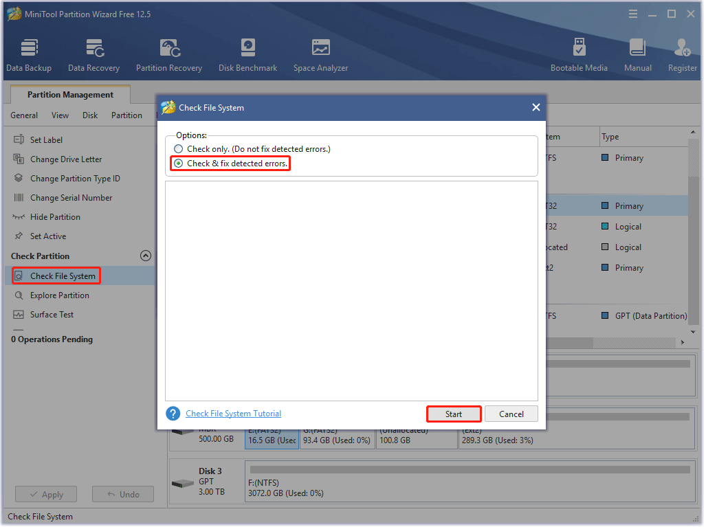 check file system errors