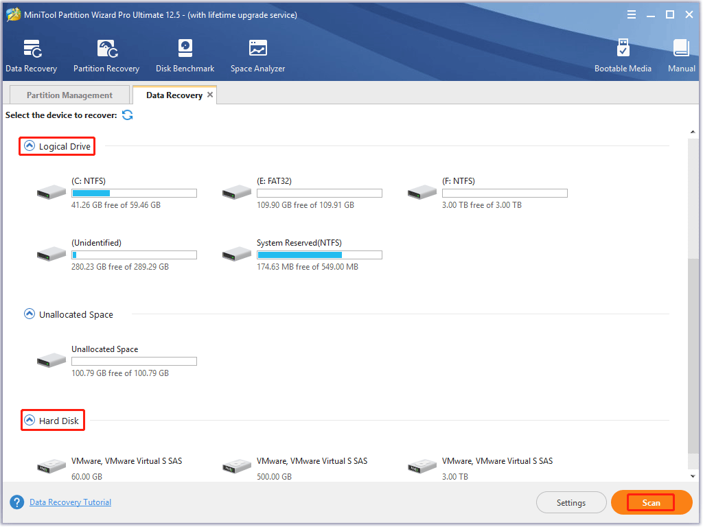 choose the SD card to be scanned