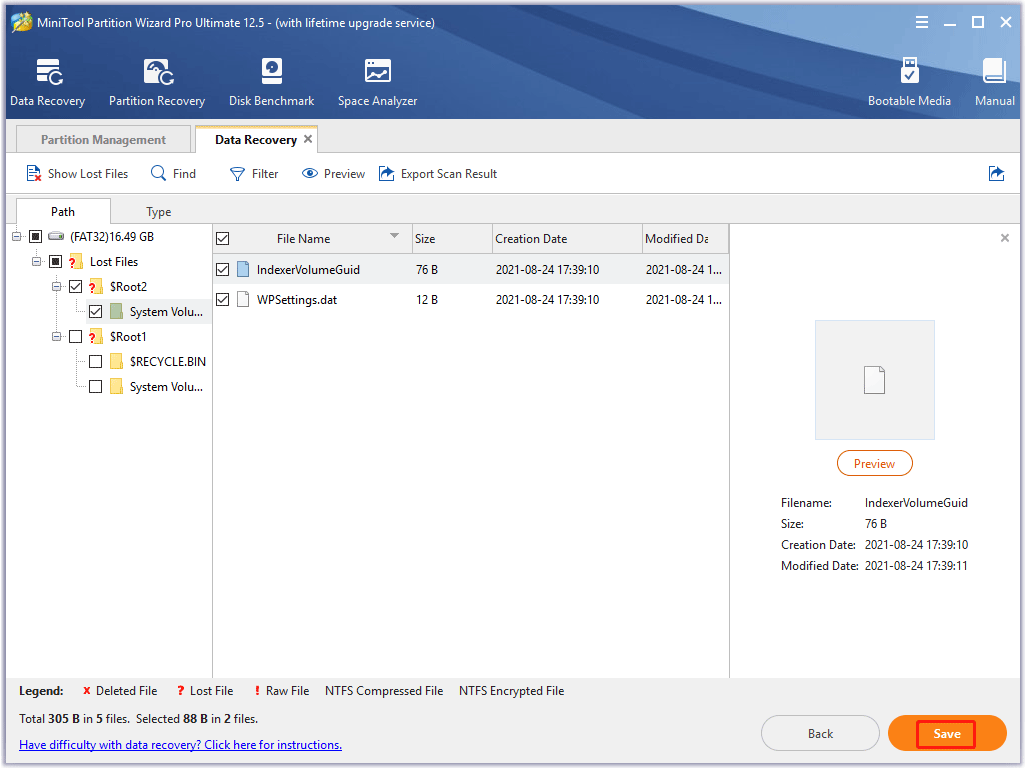 choose the files to be recovered