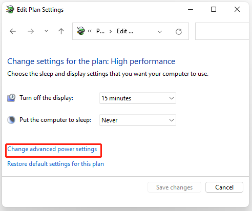 Change advanced power settings