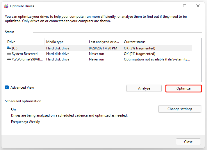 optimize Windows 11 hard drive
