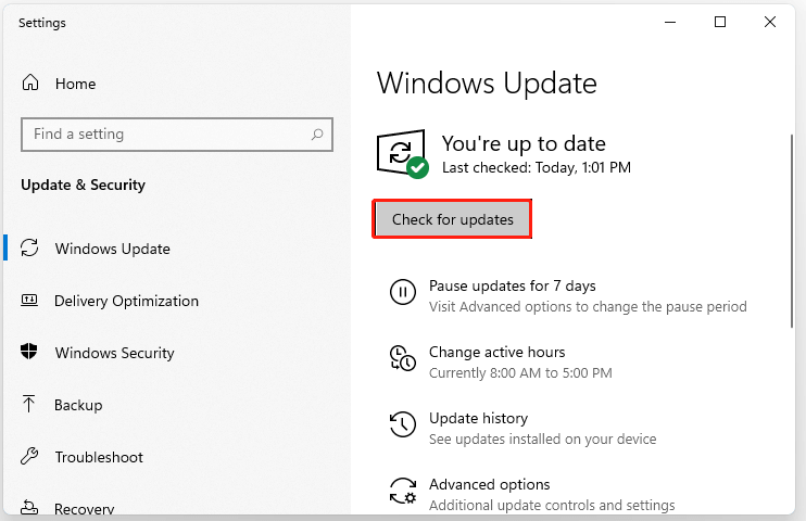 click Check for updates Windows 11