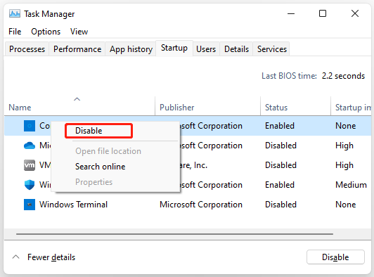 disable programs in startup win11