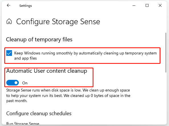 select Automatic User content cleanup