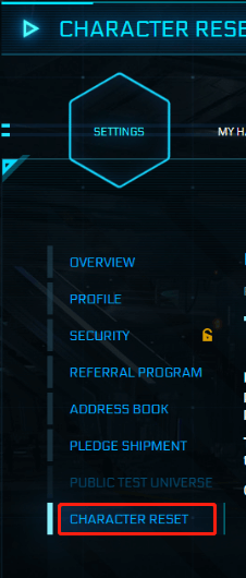 reset Character account in Star Citizen