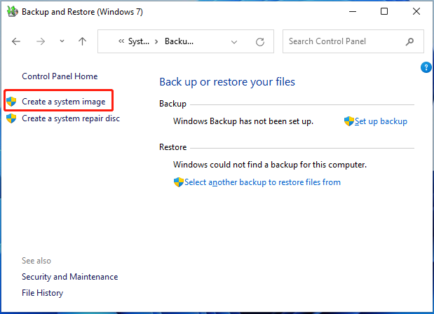 click on Create a system image Windows 11