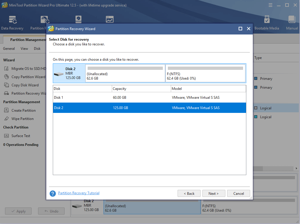 choose a disk for partition recovery