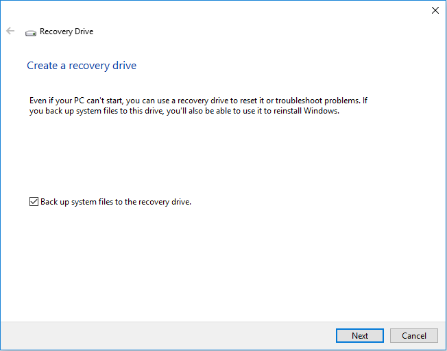 create a USB recovery drive