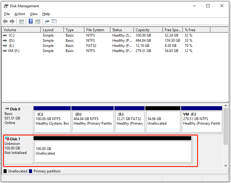 view virtual drive in Disk Management