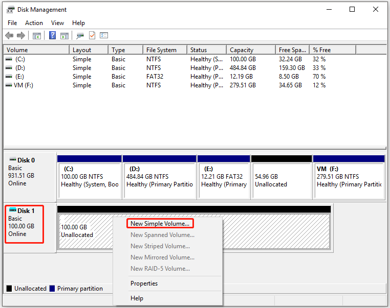 click New Simple Volume