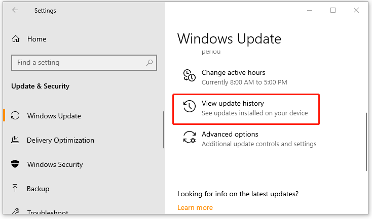 select View update history