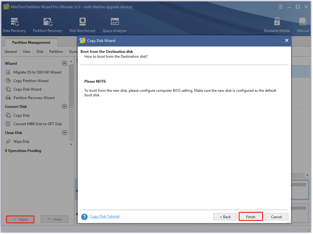 click Apply to execute the copying process in MiniTool