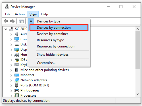select Devices by Connection in Device Manager