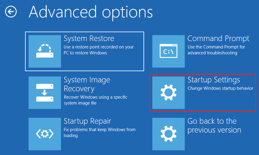 click on Startup Settings