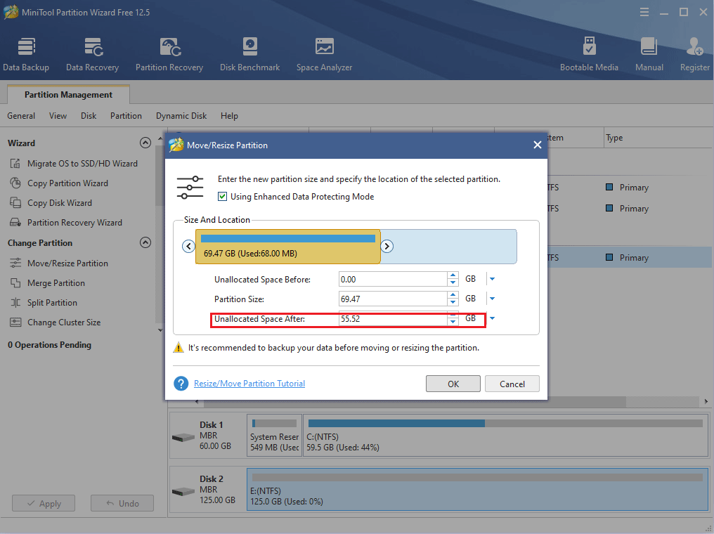 reserve space for new partition