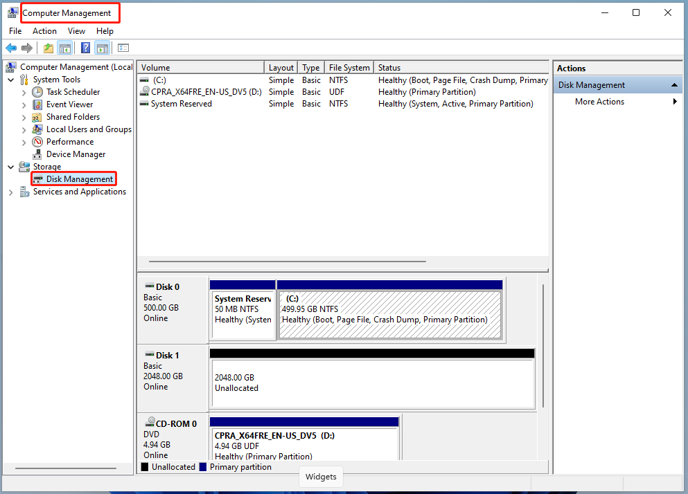 open Disk Management from Computer Management