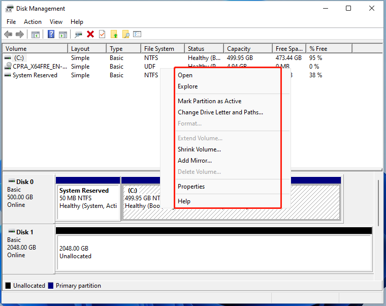 Disk Management features