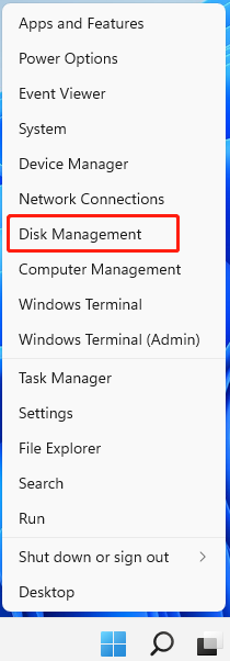 click Disk Management from the Start menu