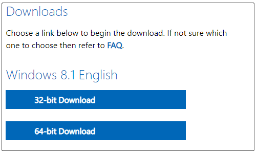 select 32 bit or 64 bit version of Windows 8.1