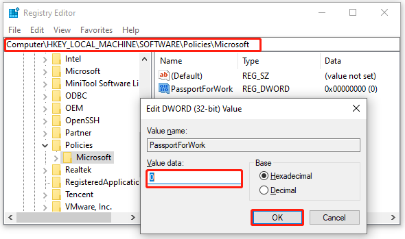disable PassportForWork