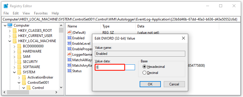 disable Log Provider in Registry Editor