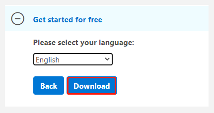 select the language to download Server 2019 ISO